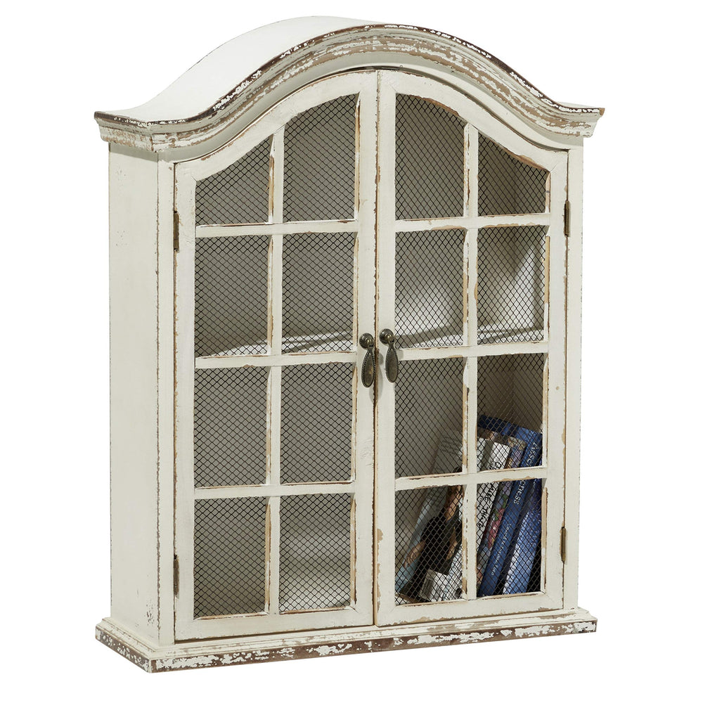 Farmhouse 28-in. 2-Door White Arched Wall Cabinet Specialty Wood Distressed - Diamond Home USA