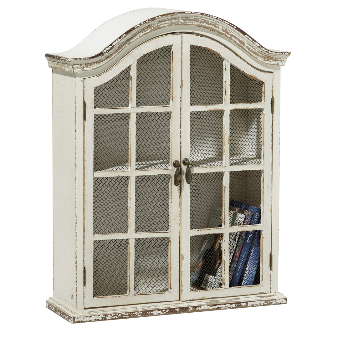 Farmhouse 28-in. 2-Door White Arched Wall Cabinet Specialty Wood Distressed - Diamond Home USA