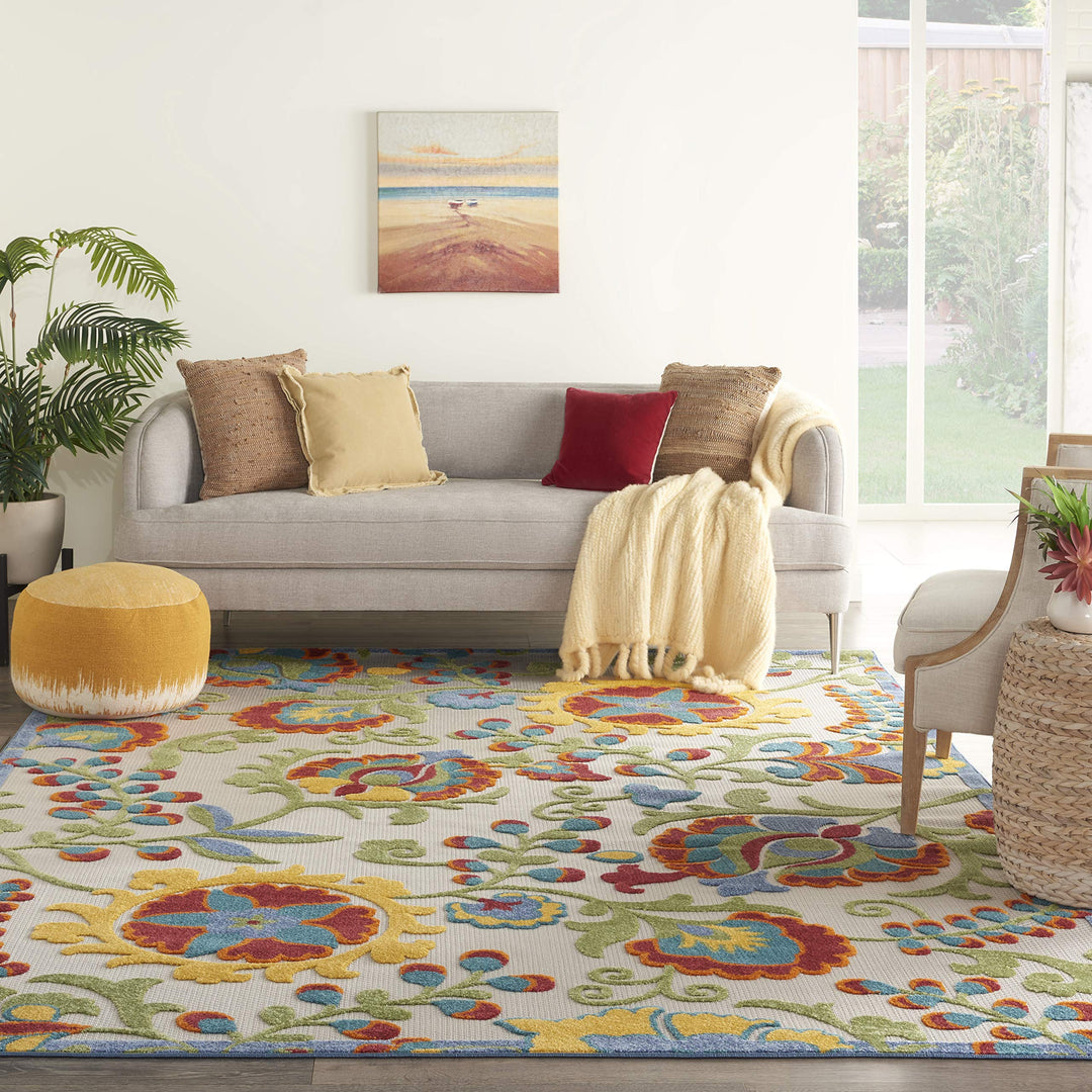 5'3 x 7'5 Indoor Outdoor Floral Color Area Rug Polypropylene
