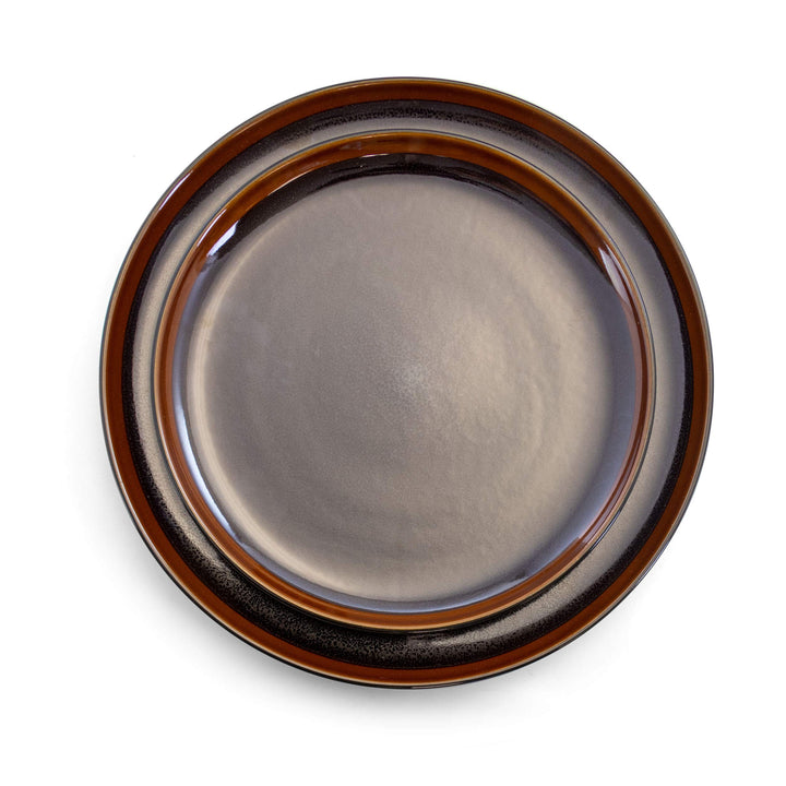 Elama Round Stoneware Dark Contemporary Dinnerware Dish Set 16 Piece Metallic - Diamond Home USA