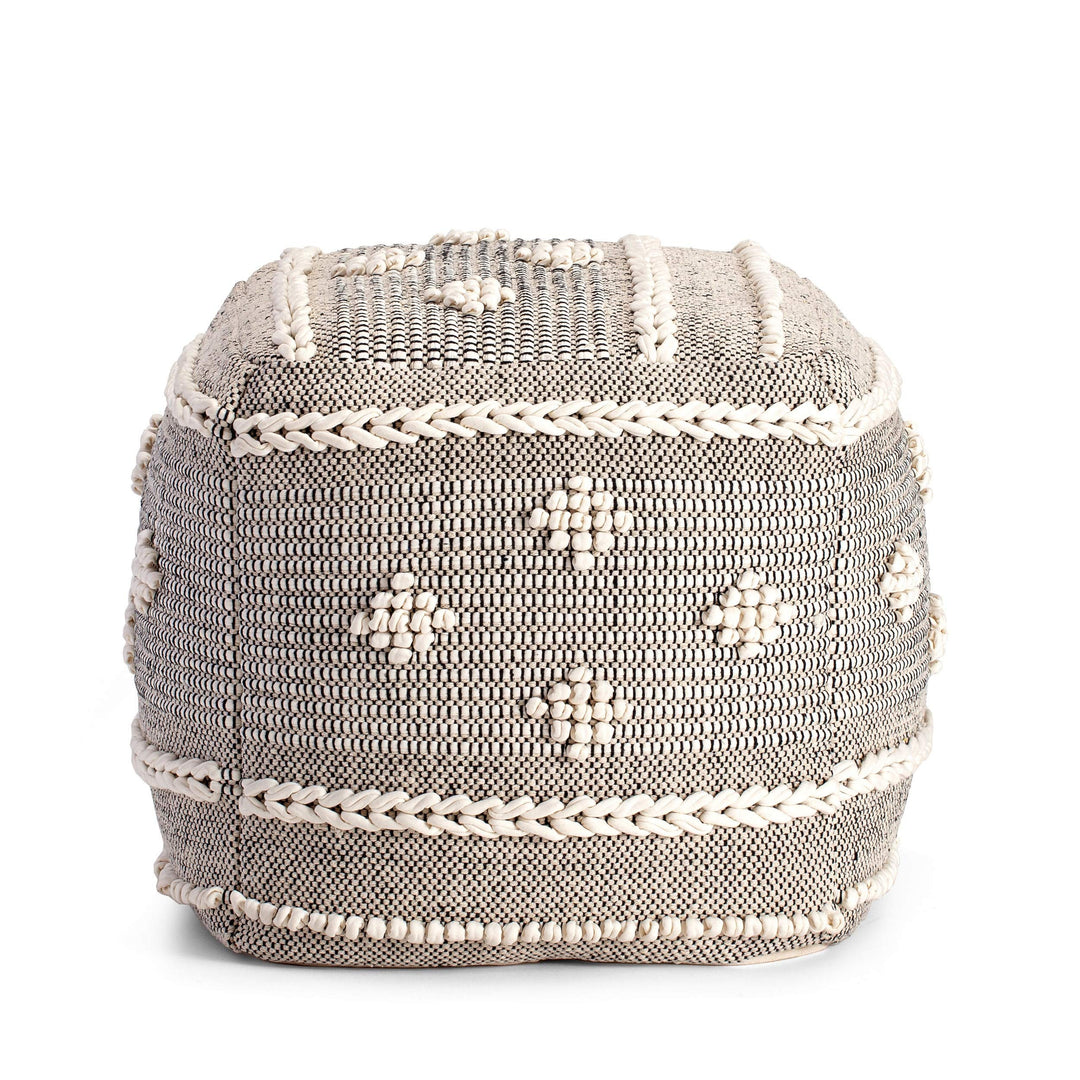 Street 20" X Black Ivory Pouf Off/White Bohemian Eclectic Modern Contemporary - Diamond Home USA