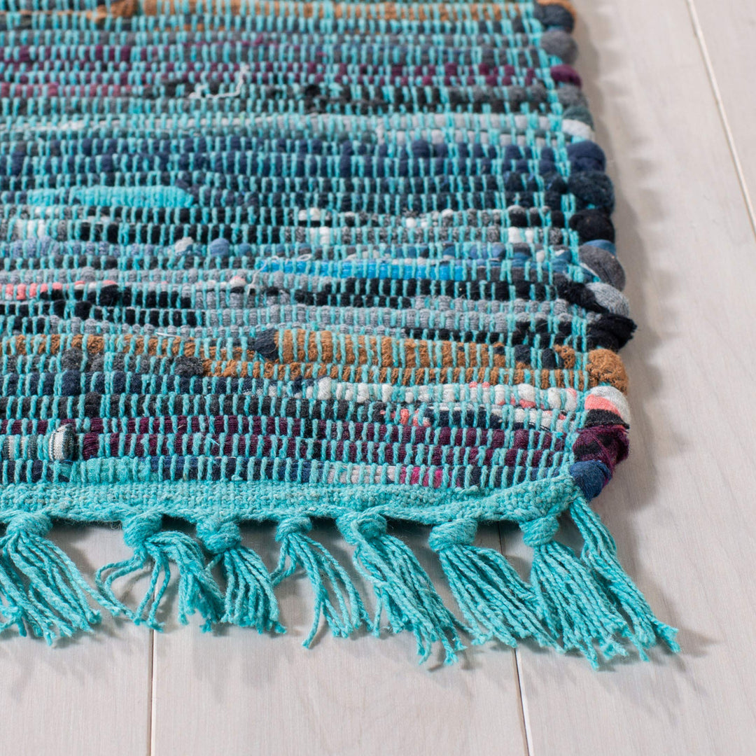 SAFAVIEH Rag Rug Collection Area Rug - 6' x 9' Blue & Multi Handmade Boho Stripe - Diamond Home USA