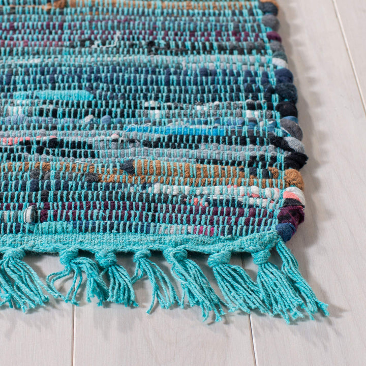 SAFAVIEH Rag Rug Collection Area Rug - 6' x 9' Blue & Multi Handmade Boho Stripe - Diamond Home USA