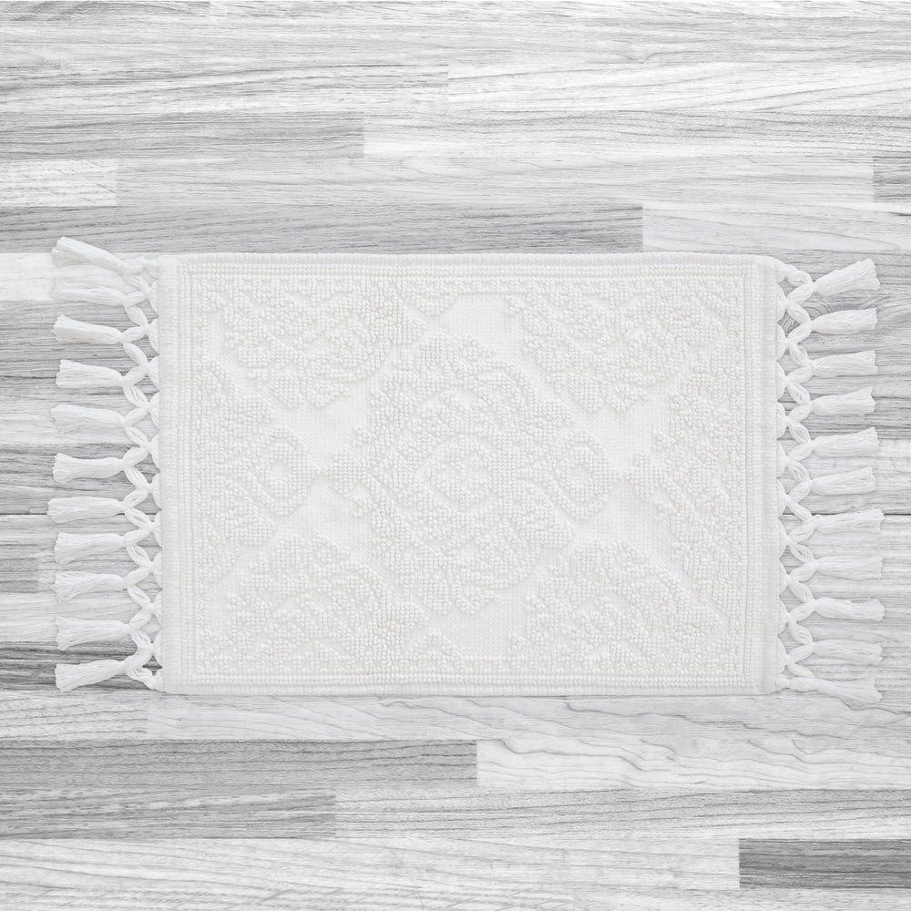 Jean Pierre - Ricardo th Mat Woven Fringe throom Rugs 100% Cotton Premium 17" x 31" - White