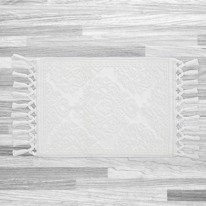 Jean Pierre - Ricardo th Mat Woven Fringe throom Rugs 100% Cotton Premium 17" x 31" - White