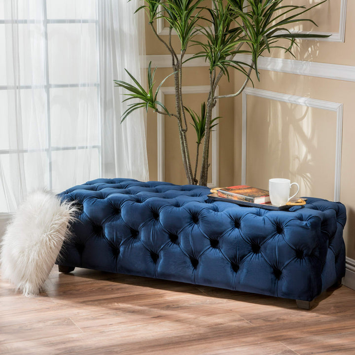 Christopher Knight Home Piper Velvet Ottoman Navy - Diamond Home USA