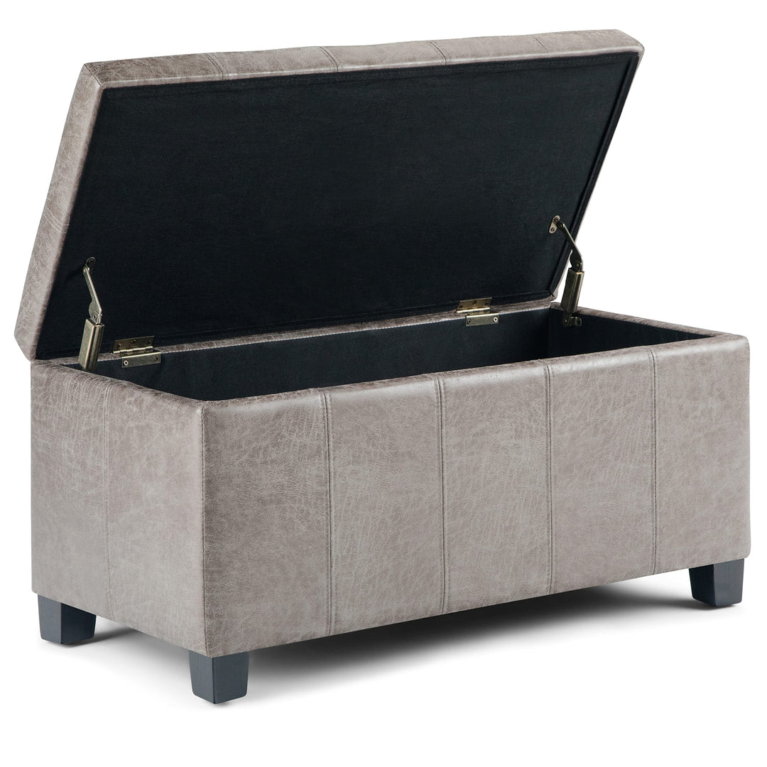 SIMPLIHOME Dover 36 inch Wide Rectangle Lift Top Storage Ottoman Bench in Distressed
