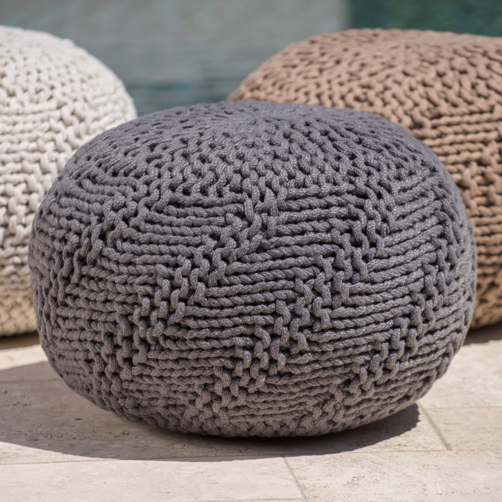 GDFStudio Outdoor Handcrafted Modern Fabric Weave Pouf Ottoman Foot Stool - Bean Dark Gray - Diamond Home USA