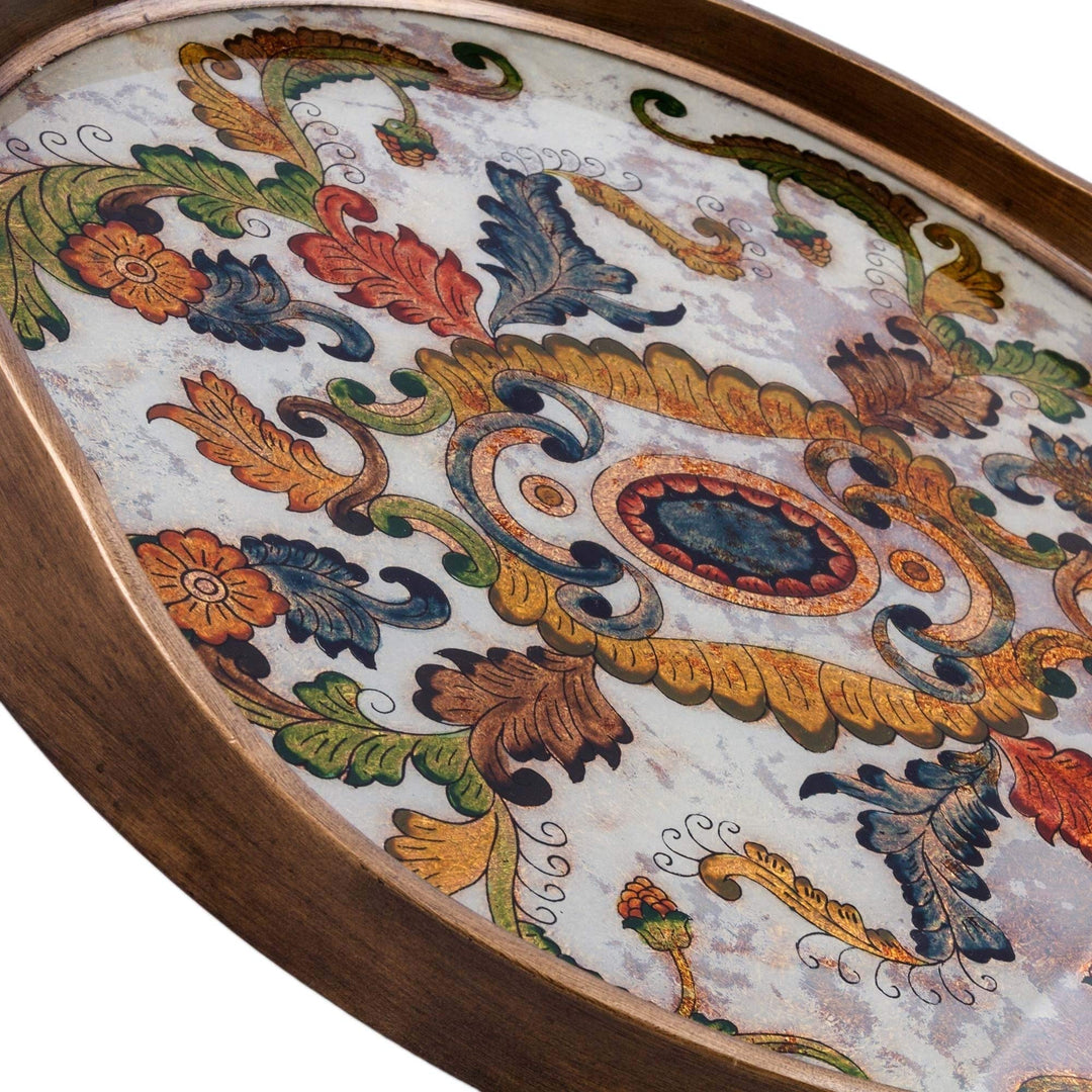 Handmade Reverse Painted Glass Tray Floral Heaven (Peru) Brown Multi Color - Diamond Home USA