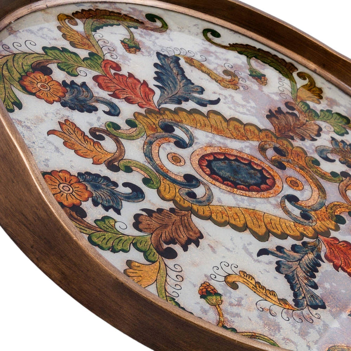 Handmade Reverse Painted Glass Tray Floral Heaven (Peru) Brown Multi Color - Diamond Home USA