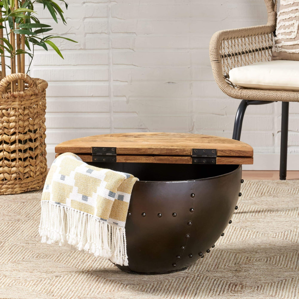 Absecon Boho Handcrafted Mango Wood Coffee Table Black Natural Industrial Modern - Diamond Home USA