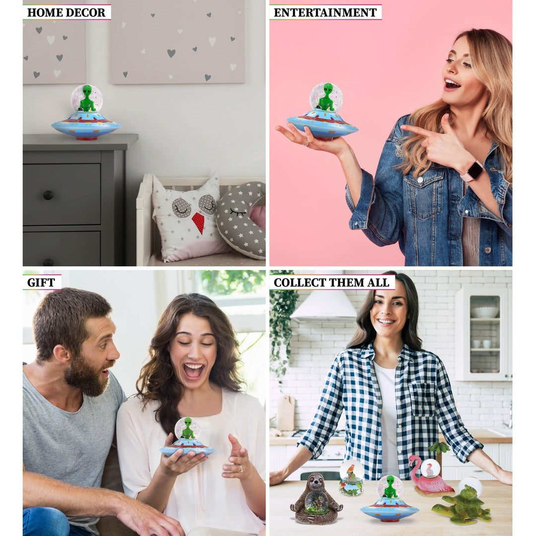 Alien Snow Globe Figurine with Sparkling Glitter 45mm 3.9â€³lx3.9â€³wx3.2â€³h - Diamond Home USA