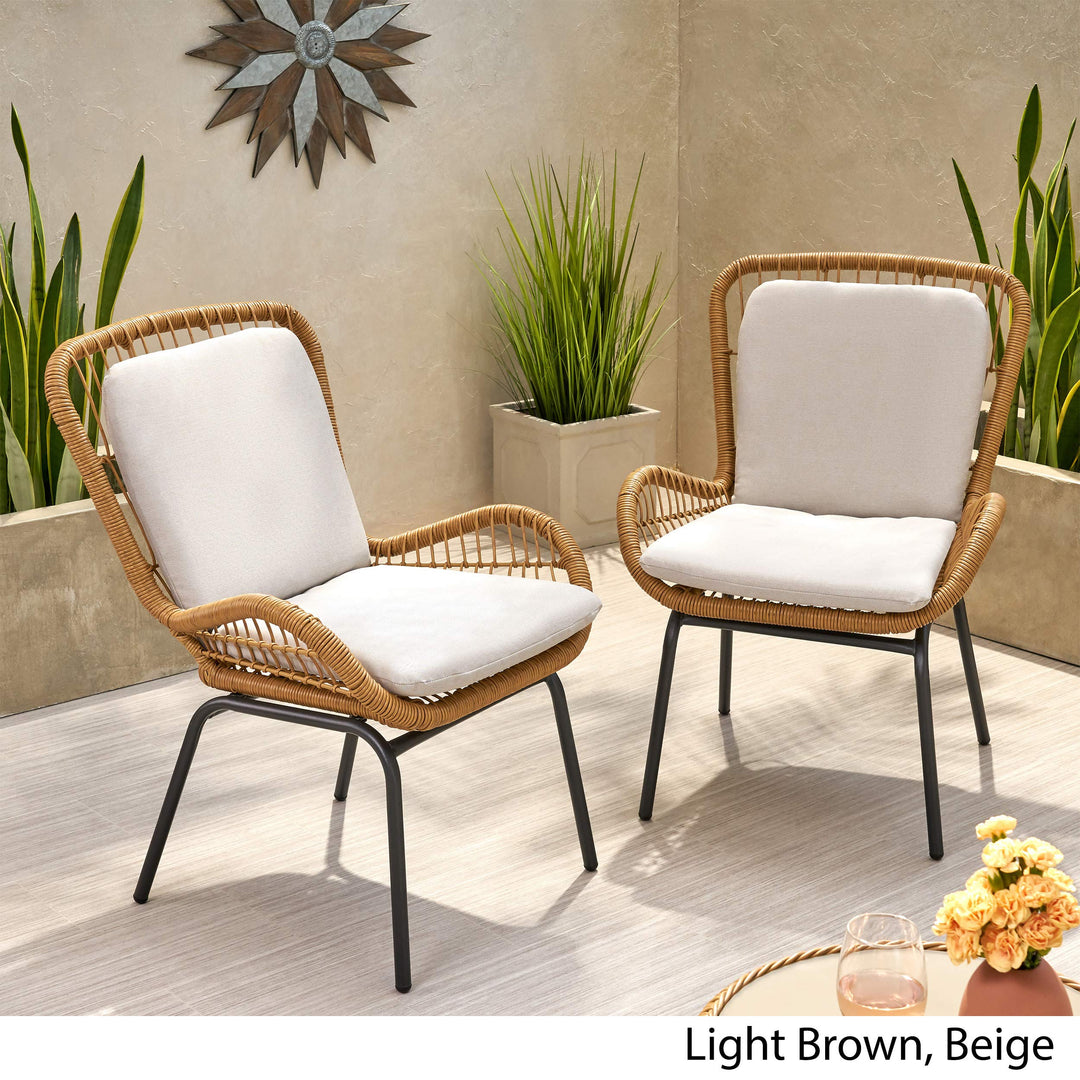 GDFStudio Outdoor Wicker Club Chair with Cushions (Set of 2) Light Brown and - Diamond Home USA