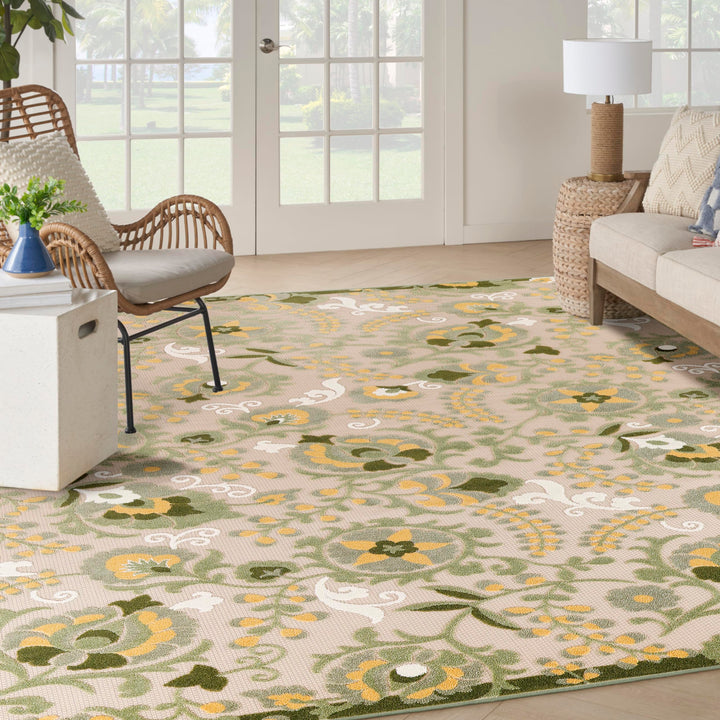 Nourison Aloha Indoor/Outdoor Ivory Green 12' x 15' Area Rug Easy-Cleaning 12' x 15' - Ivory/Green