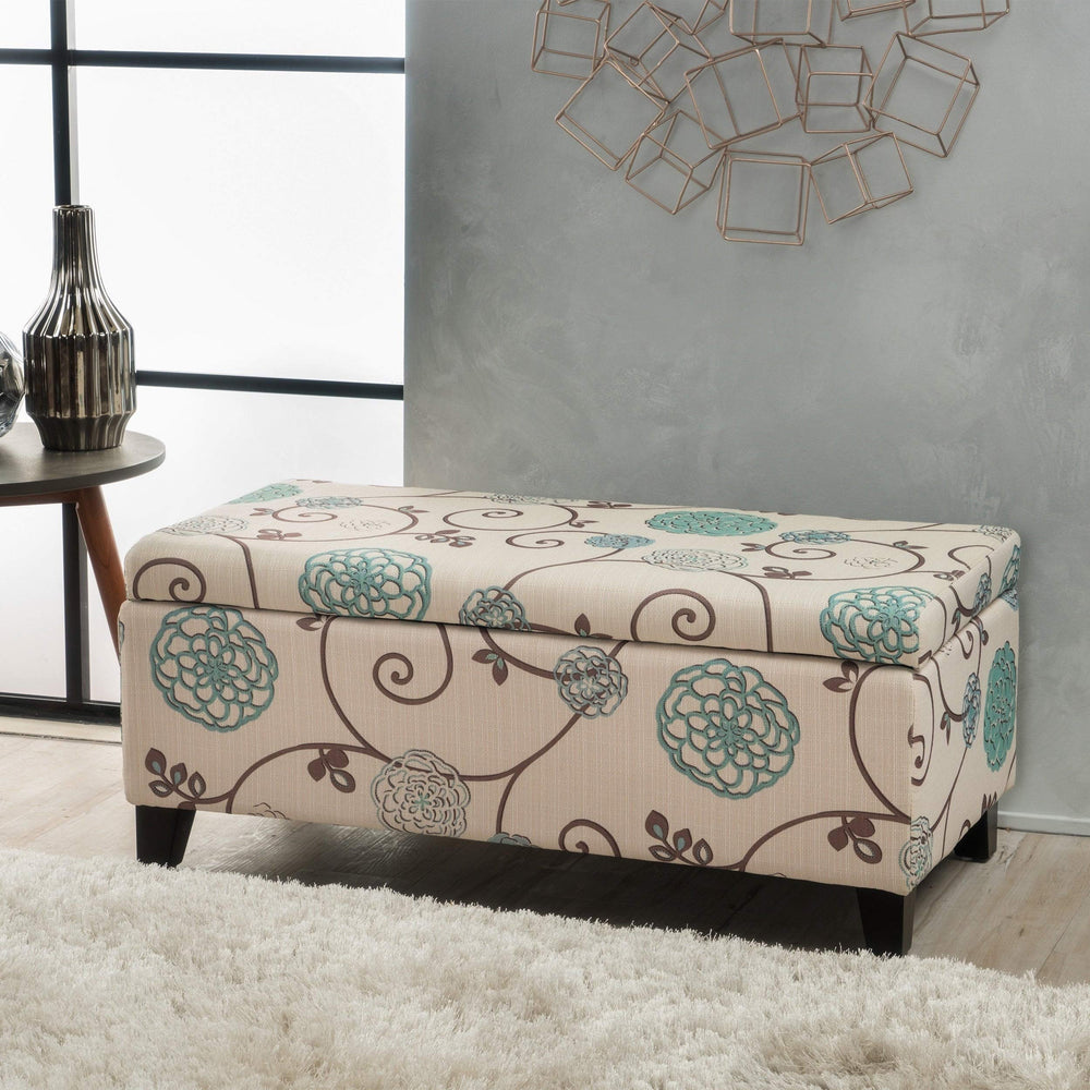 Contemporary Fabric Upholstered Storage Ottoman by Blue White Solid Casual - Diamond Home USA