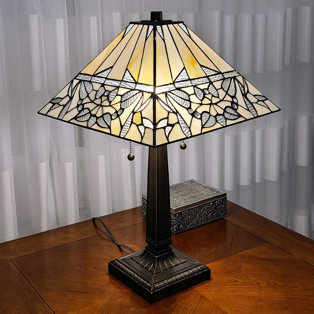 Amora Lighting Tiffany Style Table Lamp Banker Mission 22″ Tall Stained Glass
