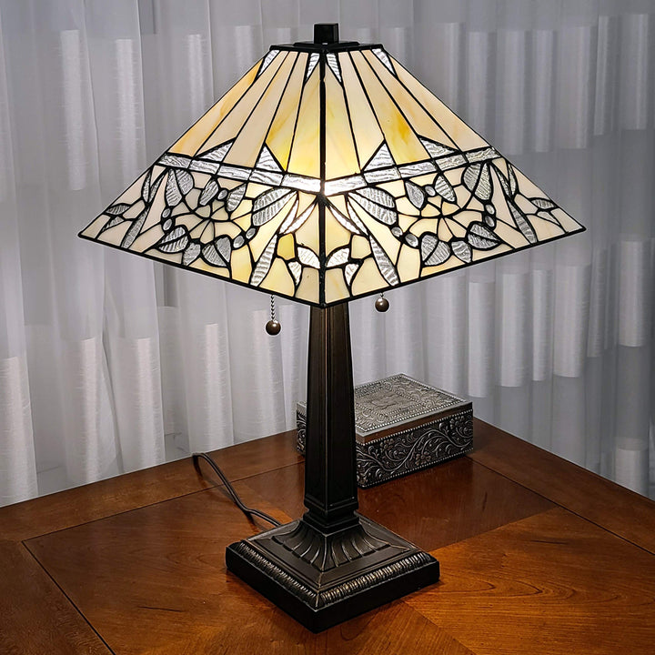 Amora Lighting Tiffany Style Table Lamp Banker Mission 22″ Tall Stained Glass