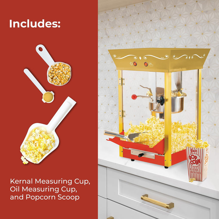 Nostalgia Popcorn Maker Machine - Professional Cart With 8 Oz Kettle Makes Up to