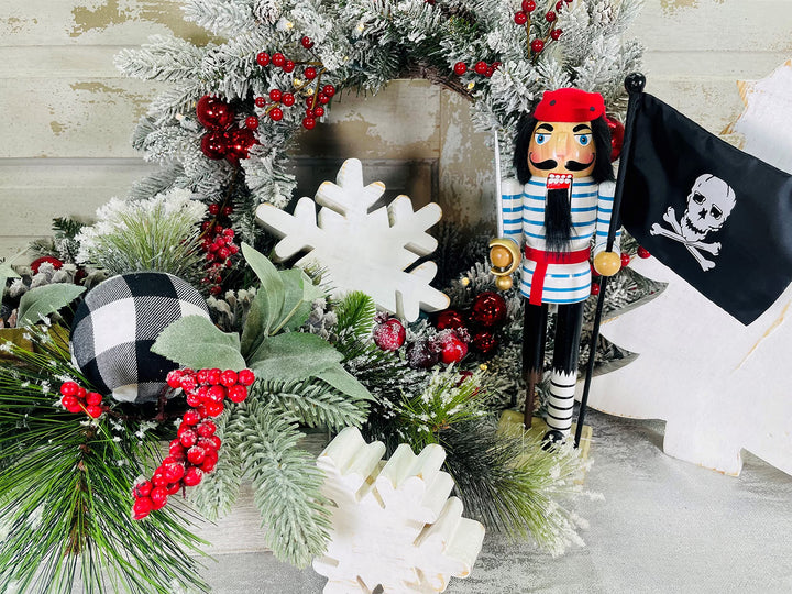 Santa's Workshop 14" PEG Leg Pirate with Flag Nutcracker Black
