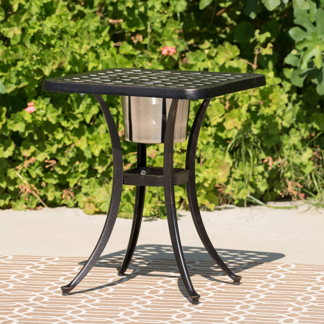 Christopher Knight Home Ava Outdoor Cast Aluminum Chat Table with Ice Bucket - Diamond Home USA