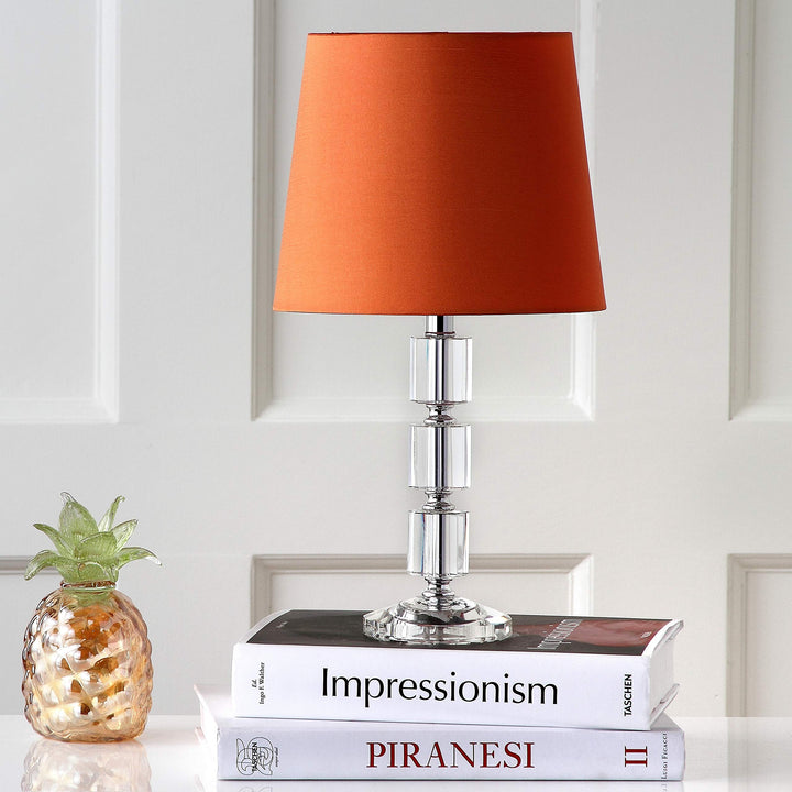 Lighting 15-inch Orange Shade Crystal Cube Table Lamp (Set of 2) 9"x9"x16" Clear - Diamond Home USA