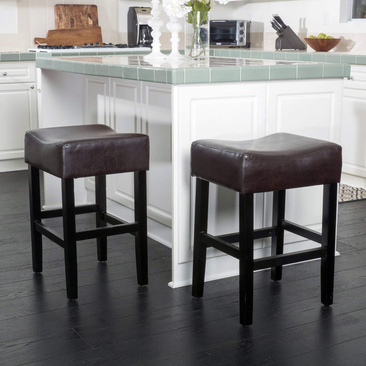 26-inch Bonded Leather Backless Counter Stool (Set of 2) by Black Brown Modern