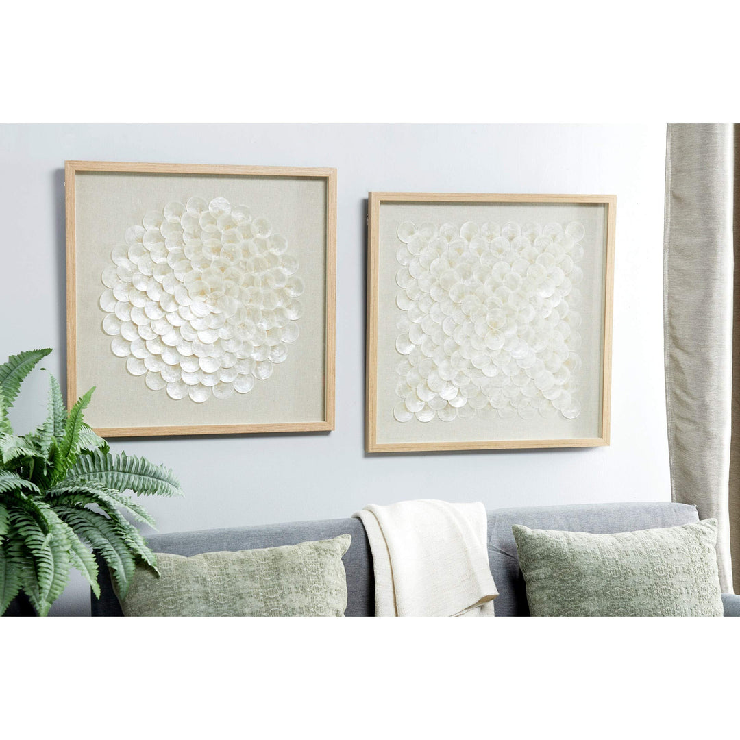 23.5" Square Natural and White Shell Shadow Boxes Coastal Wall Art Set of 2 24 X - Diamond Home USA
