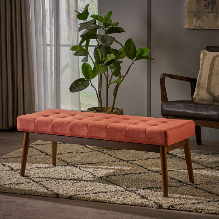 Christopher Knight Home Flavel Mid-Century Tufted Fabric Ottoman Coral / Walnut - Diamond Home USA