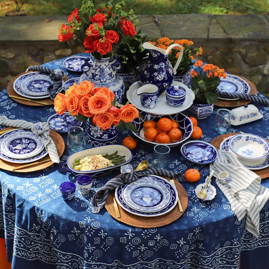 Euro Blue Garden Asian-Inspired Stoneware 8in Trivet 8 X 0.2 Off/White Ceramic - Diamond Home USA