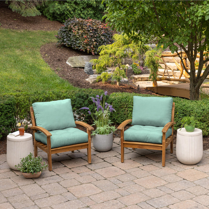 Arden Selections Outdoor Plush Modern Tufted Blowfill Deep Seat Set 24 x 24 Aqua Leala - Diamond Home USA
