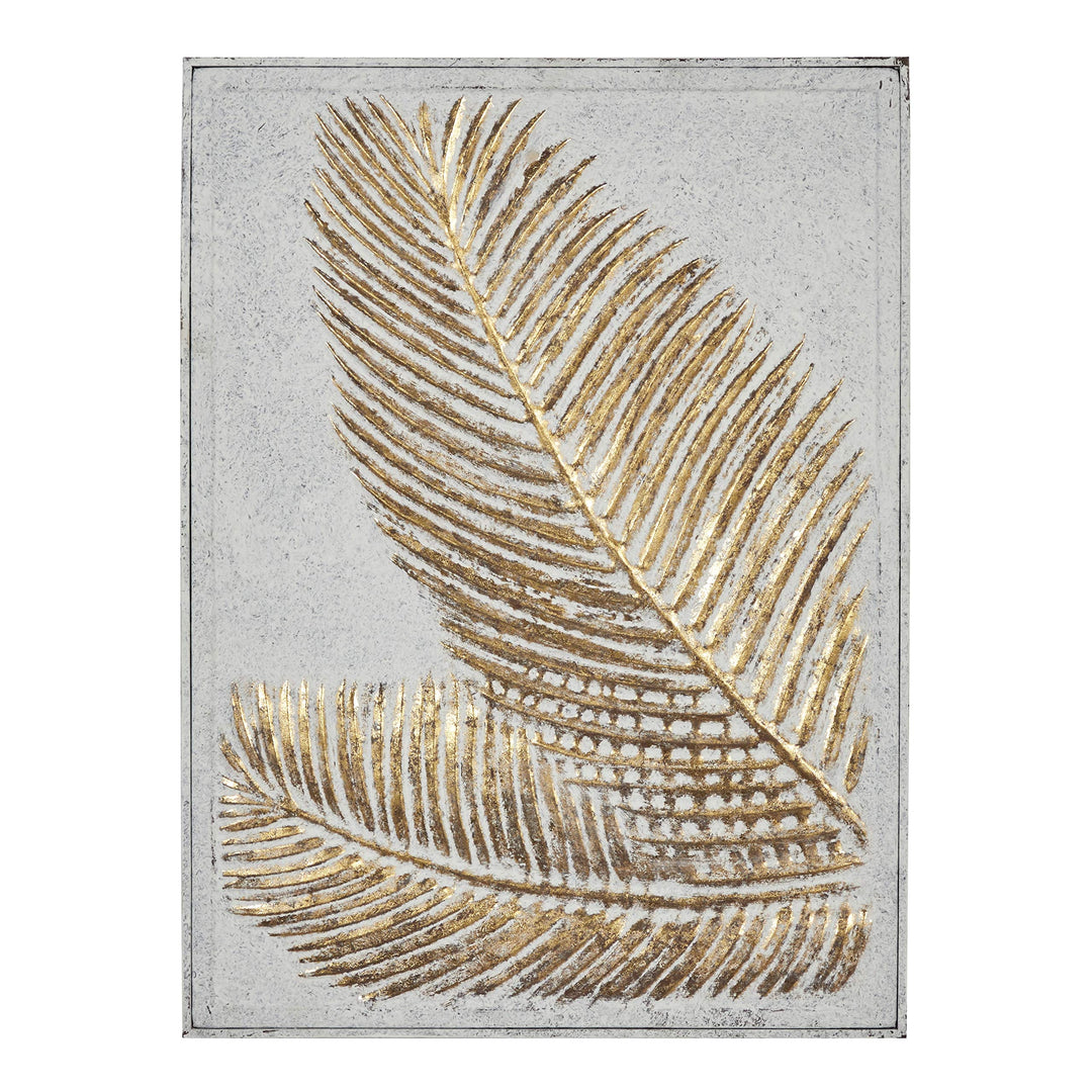 Rectangular Gold and White Palm Leaf Metal Wall 23" X 30.5" Multi Color