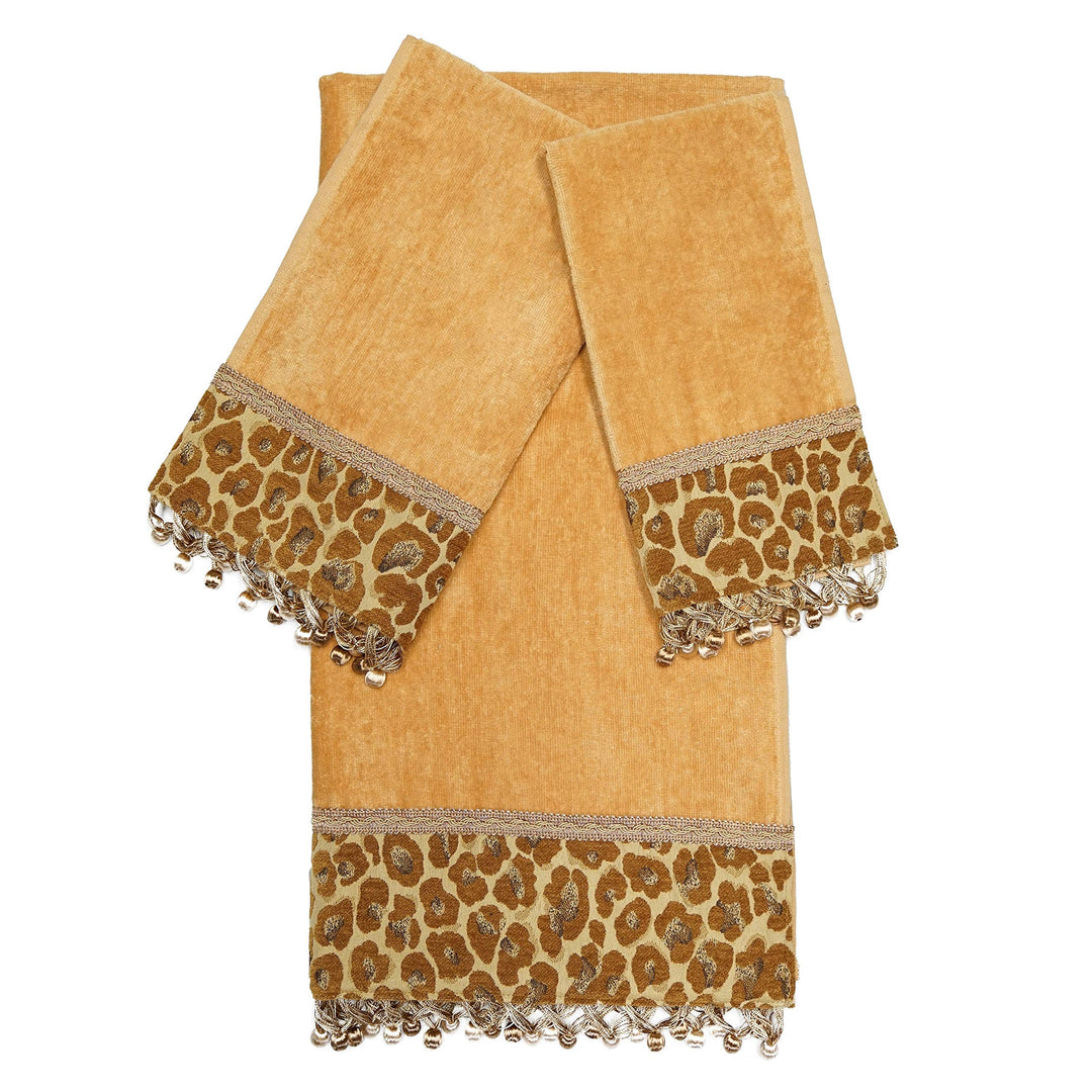 Nugget 3-Piece Embellished Towel Set Gold Animal Print Cotton Multi-Size