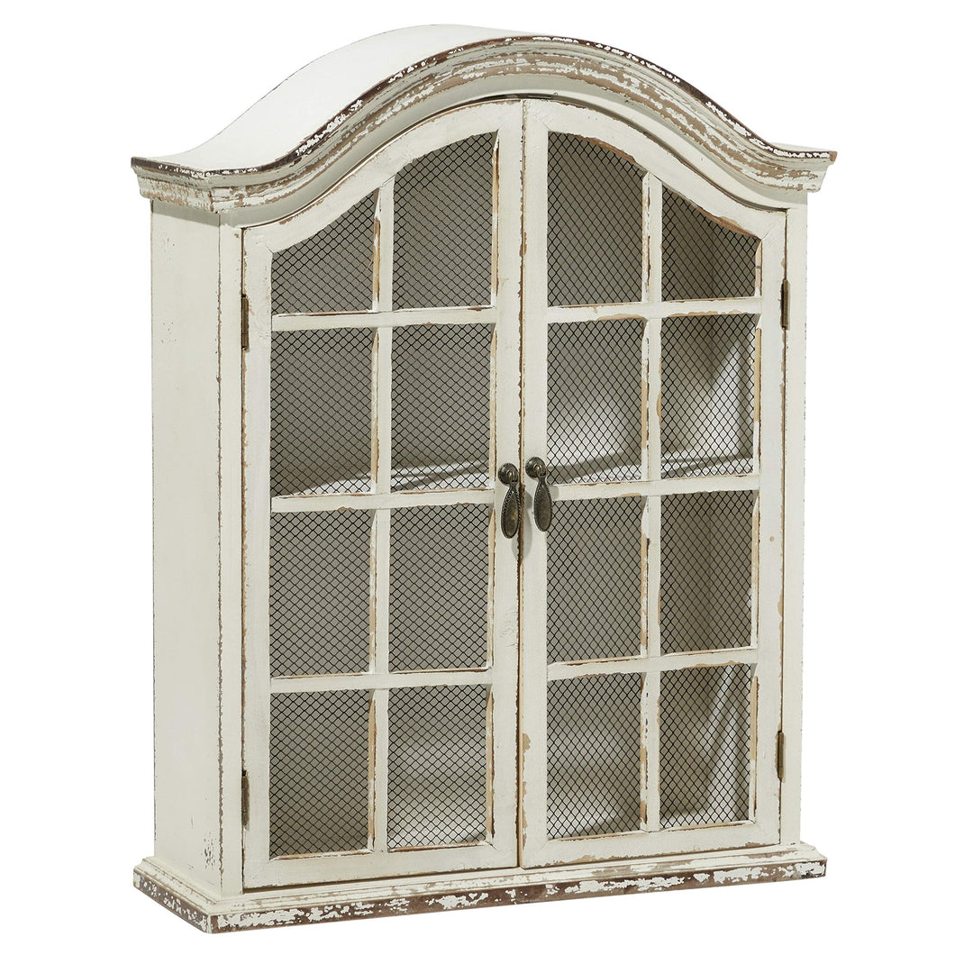 Farmhouse 28-in. 2-Door White Arched Wall Cabinet Specialty Wood Distressed - Diamond Home USA