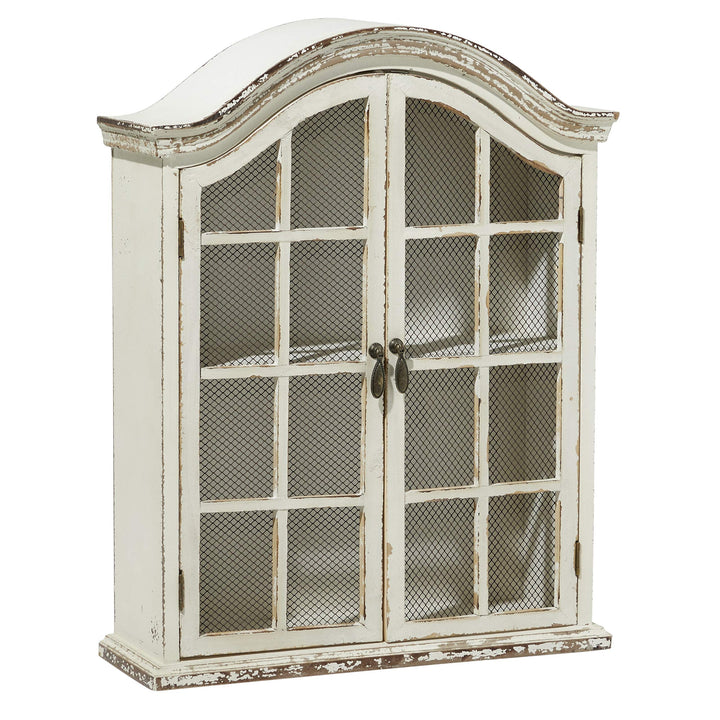 Farmhouse 28-in. 2-Door White Arched Wall Cabinet Specialty Wood Distressed - Diamond Home USA