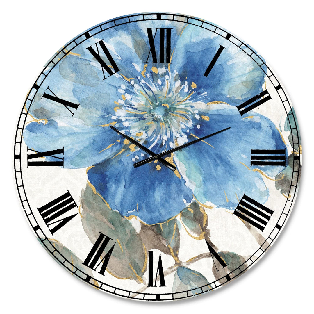 Design Art Designart 'Indigold Watercolor Flower I' Farmhouse Large Wall Clock 23 in. wide x 23 in. high - Diamond Home USA