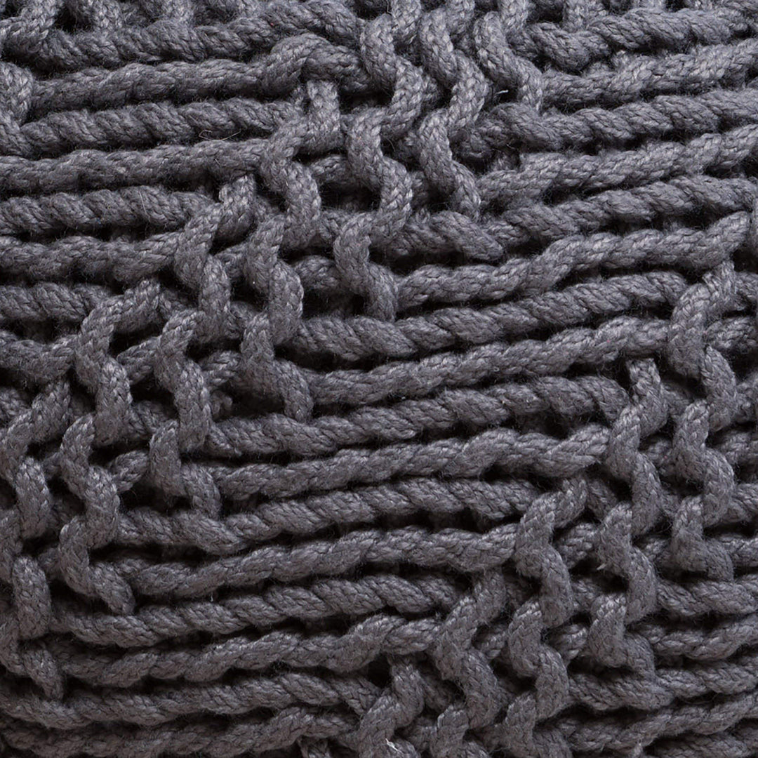Rope Ottoman Dark Grey Weaved Fabric Knit Rows Round Pouf Textured Footstool - Diamond Home USA