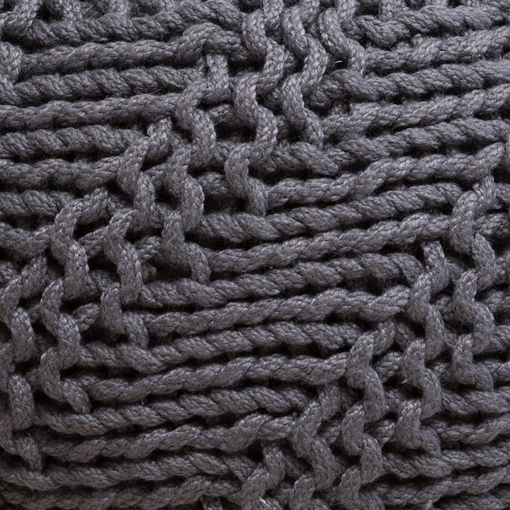 Rope Ottoman Dark Grey Weaved Fabric Knit Rows Round Pouf Textured Footstool - Diamond Home USA
