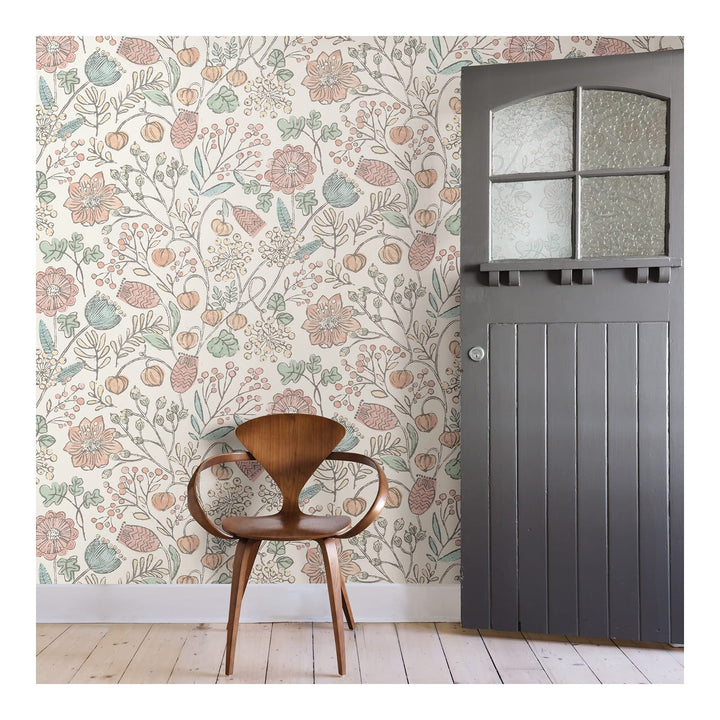 Pastel Southern Trail Peel Stick Wallpaper X 20.5in Pink Floral Farmhouse - Diamond Home USA