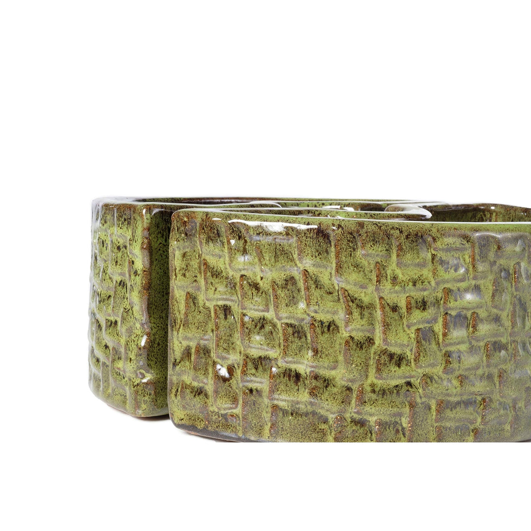 Island Green Ceramic Cobblestone Umbrella Planter Round - Diamond Home USA