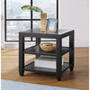 Black Glass Top 24" Tall End Table with Shelf Modern Contemporary Square Wood