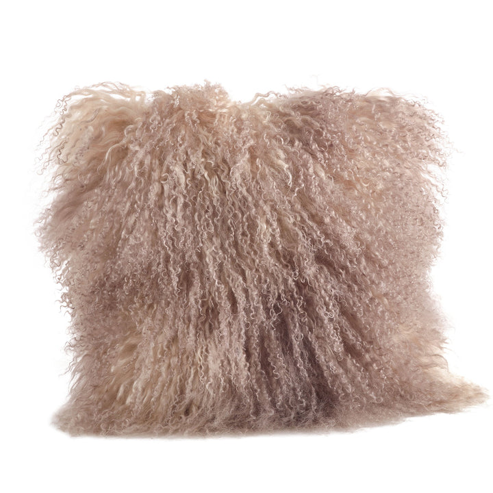 SARO LIFESTYLE 3564.OY20S LIFESTYLE 100% Wool Mongolian Lamb Fur Throw Pillow 20 X 20 - Oyster