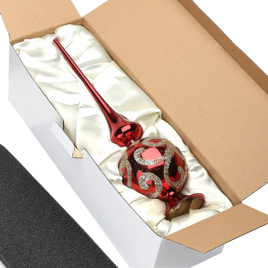 15" Burgundy and Gold Glass Christmas Tree Topper 15 in Red - Diamond Home USA