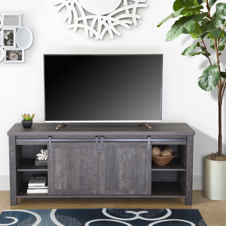 ICE ARMOR 58" W Farmhouse Stand with Sliding Barn Doors for TVs up to 65 Washed Black - Diamond Home USA