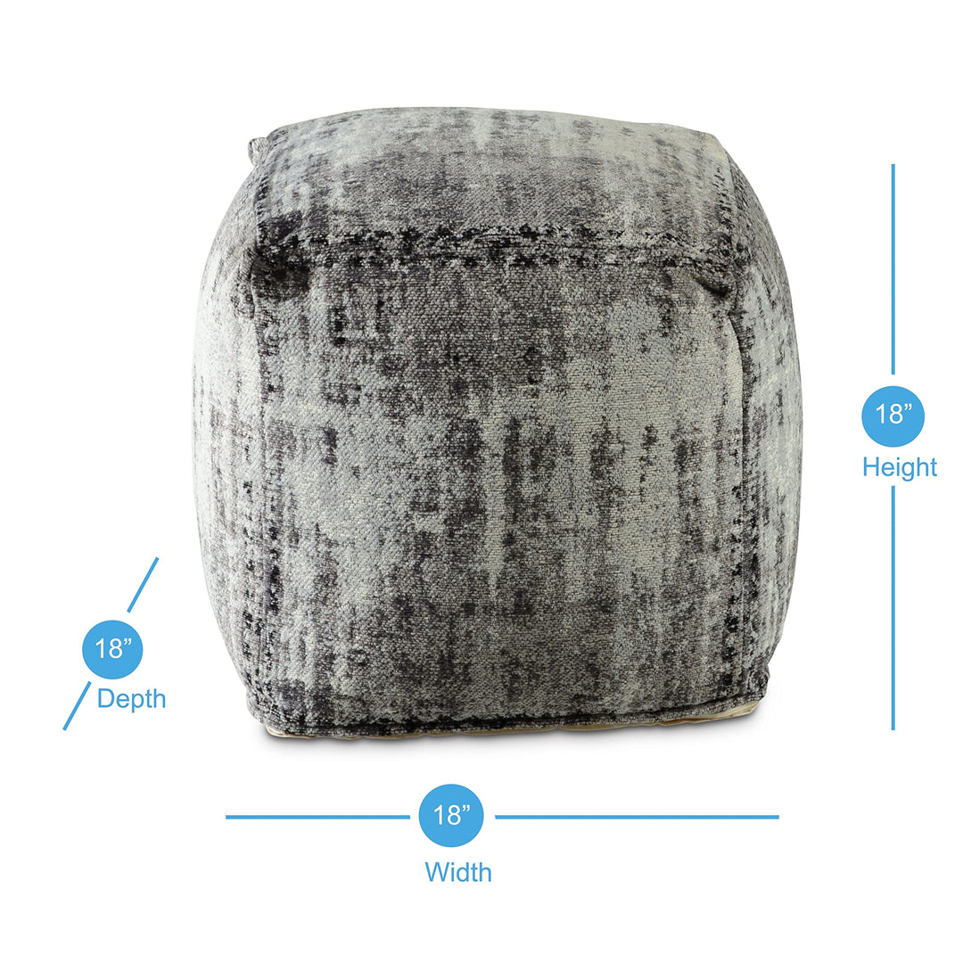 Pouf Ottoman Black Grey Patterned Transitional Pattern Square Cotton Handmade - Diamond Home USA
