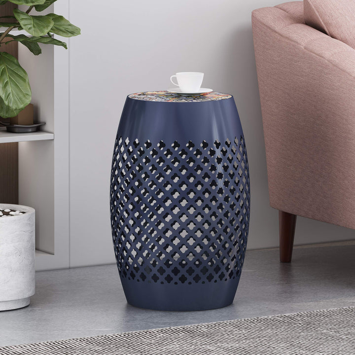 Christopher Knight Home Henry Indoor Lace Cut Side Table with Tile Top Dark Blue - Diamond Home USA