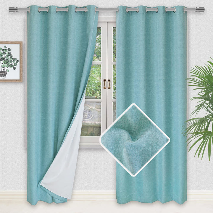 Manor Luxe Elle 100% Blackout Grommet Curtains with Thermal Insulated Liner 2 Blue - 50"x84"