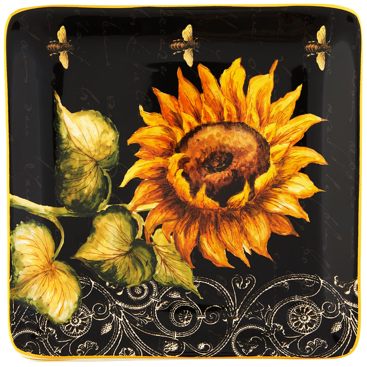 Certified International French Sunflowers Salad/Dessert Plate 8.25-Inch black - Diamond Home USA