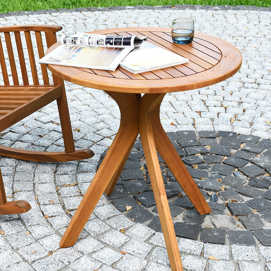 27 Inch Outdoor Round Dining Table Solid Wood Patio Bistro Natural Modern