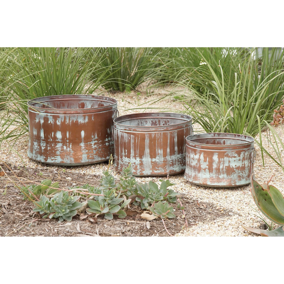 Studio 350 Set of 3 Rustic Round Distressed Drum Planters by