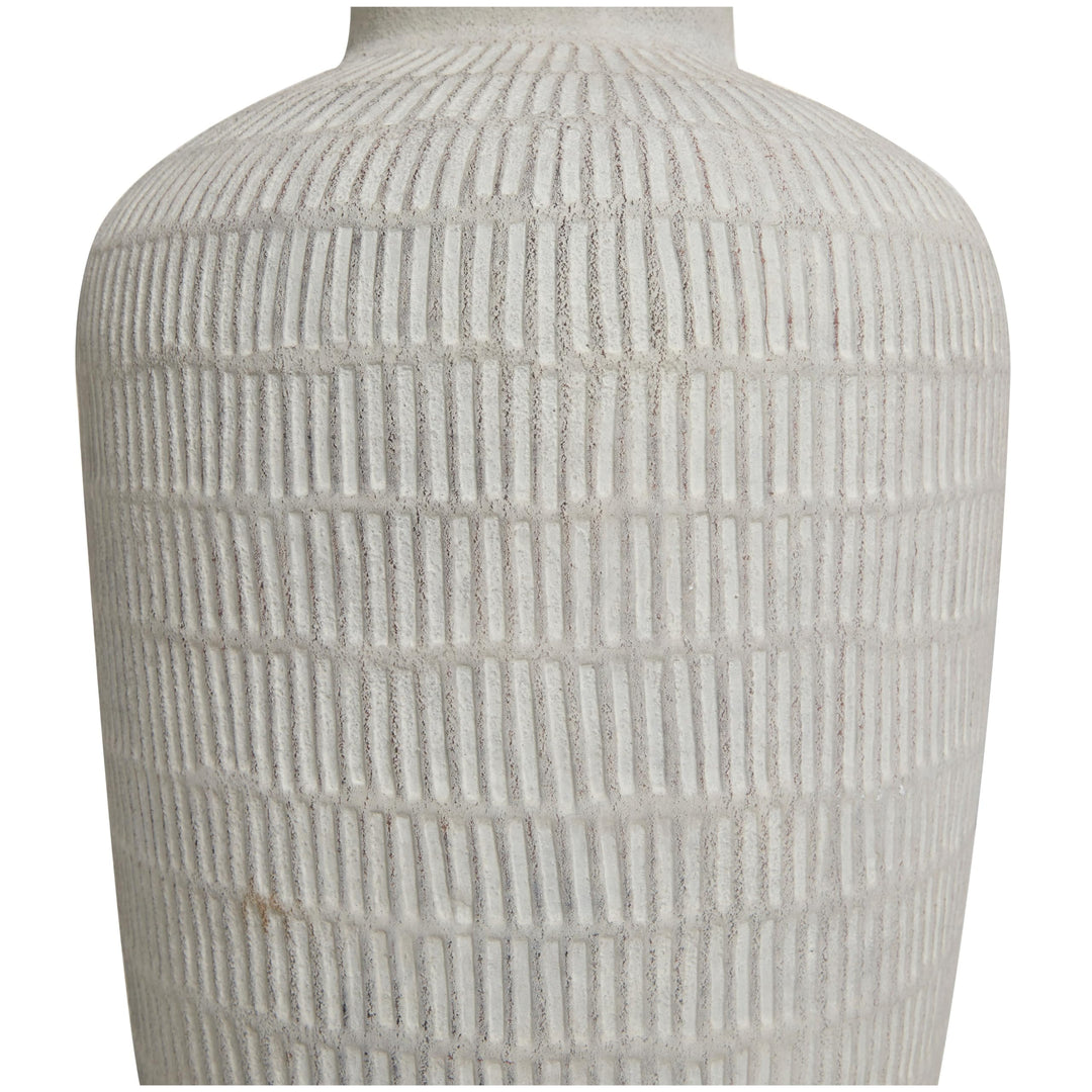 Cream Ceramic Textured Vase with Linear Pattern Off/White - Diamond Home USA
